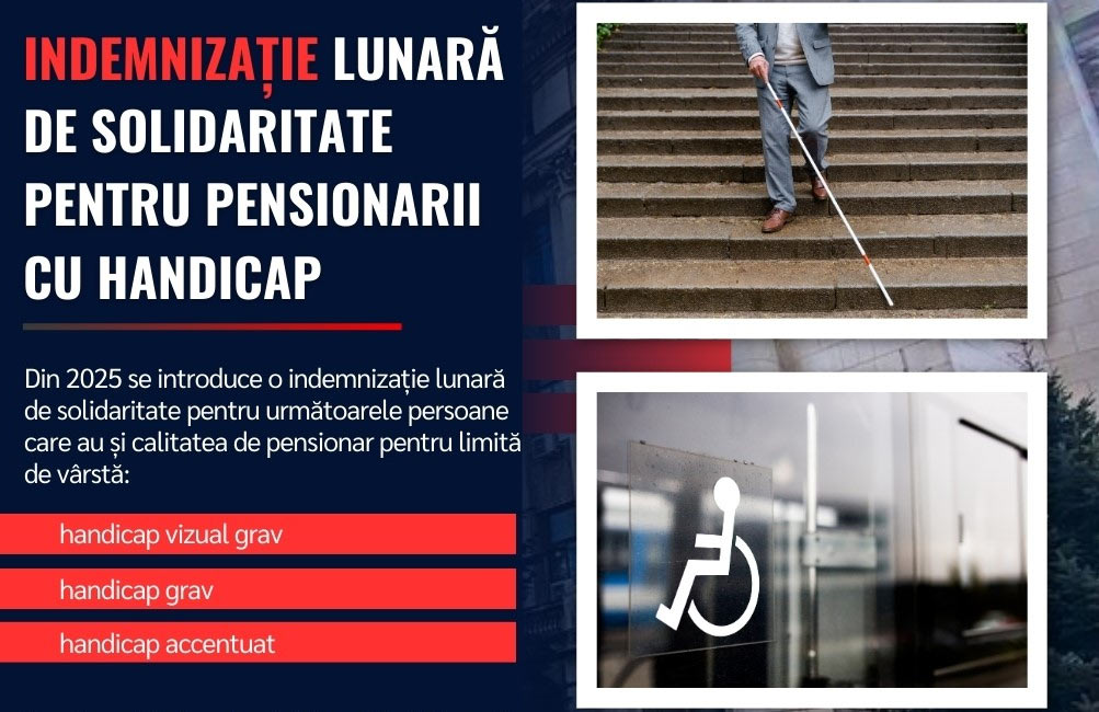 Indemnizație lunară de solidaritate pentru pensionarii cu handicap vizual grav, handicap grav și handicap accentuat